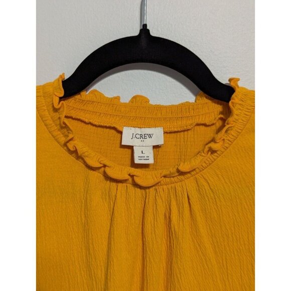 J. Crew Large Polyester High Neck Shirt Long Bell Sleeve Mustard Yellow Blouse - Picture 3 of 7